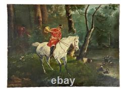 Ancien Tableau Peinture HST Scène de Vénerie Chasse à Courre Fin 19ème