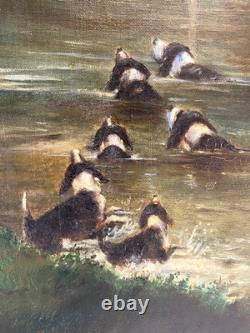 Ancien Tableau Peinture HST Scène de Vénerie Chasse à Courre Fin 19ème