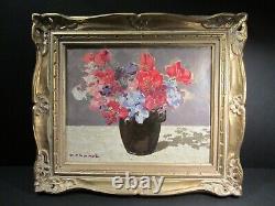 Ancien Tableau Peinture Huile Bouquet De Fleurs Pois De Senteur/oeuvre D'art