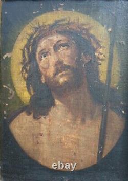 Ancien Tableau Peinture Huile Sur Bois Oil Painting On Wood Jesus Christ