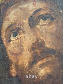 Ancien Tableau Peinture Huile Sur Bois Oil Painting On Wood Jesus Christ