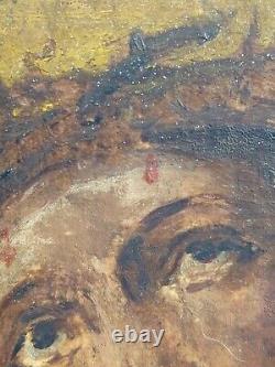 Ancien Tableau Peinture Huile Sur Bois Oil Painting On Wood Jesus Christ