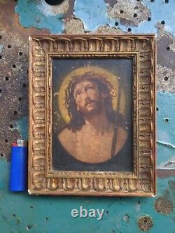 Ancien Tableau Peinture Huile Sur Bois Oil Painting On Wood Jesus Christ