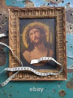 Ancien Tableau Peinture Huile Sur Bois Oil Painting On Wood Jesus Christ