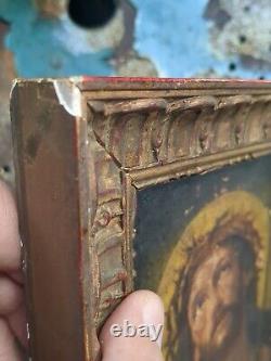 Ancien Tableau Peinture Huile Sur Bois Oil Painting On Wood Jesus Christ