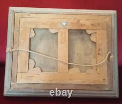 Ancien Tableau Peinture à l'huile sur toile, 2 Têtes d'anges