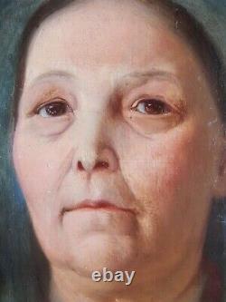 Ancien Tableau Portrait de Femme Peinture Huile 1876 Antique Oil Painting Lady