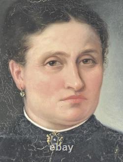 Ancien Tableau Portrait de femme, signé Adrienne Geofroy, XIXe Huile sur toile