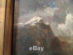 Ancien Tableau XIXe theodore levigne Huile sur panneau paysage montagne torrent