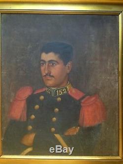 Ancien Tableau XIXeme Portrait Jeune Militaire Huile sur toile 19eme