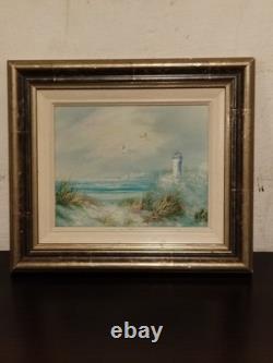 Ancien Tableau huile sur toile paysage marin Breton Et Son Phare Signé COE