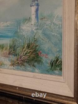 Ancien Tableau huile sur toile paysage marin Breton Et Son Phare Signé COE