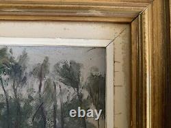 Ancien Tableau paysage maisons foret arbres Frederic Louis Levé impressionniste