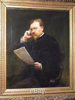 Ancien et grand tableau portrait d'homme huile sur toile XIX ème