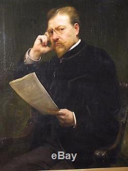 Ancien et grand tableau portrait d'homme huile sur toile XIX ème