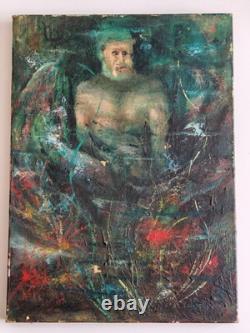 Ancien huile sur toile / Signature à identifier/Homme barbu assis