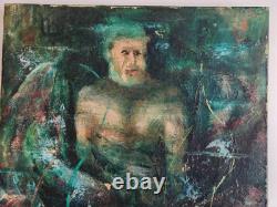 Ancien huile sur toile / Signature à identifier/Homme barbu assis