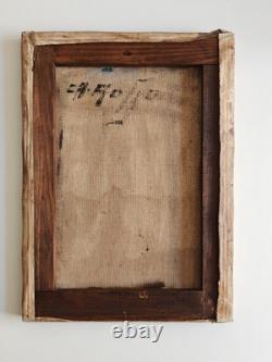 Ancien huile sur toile / Signature à identifier/Homme barbu assis