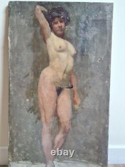 Ancien nu féminin huile sur toile à restaurer. Ca 1890