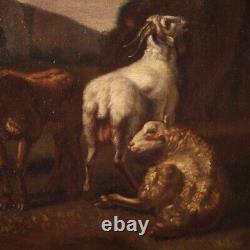 Ancien paysage pastoral chèvres tableau huile sur toile peinture bucolique 700