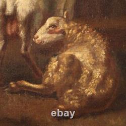 Ancien paysage pastoral chèvres tableau huile sur toile peinture bucolique 700