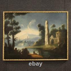 Ancien paysage pêcheurs peinture ruines caprice tableau huile sur toile 700