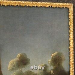 Ancien paysage pêcheurs peinture ruines caprice tableau huile sur toile 700