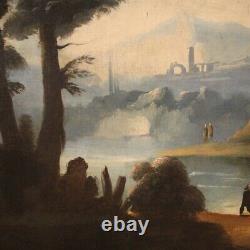 Ancien paysage pêcheurs peinture ruines caprice tableau huile sur toile 700