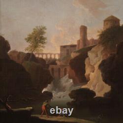 Ancien paysage tableau italien huile sur toile peinture 18ème siècle 700