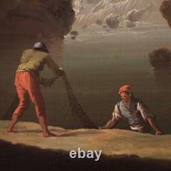 Ancien paysage tableau italien huile sur toile peinture 18ème siècle 700