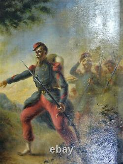 Ancien peinture patriotique, originale 1ere guerre mondiale, huile sur toile