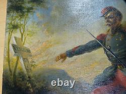 Ancien peinture patriotique, originale 1ere guerre mondiale, huile sur toile