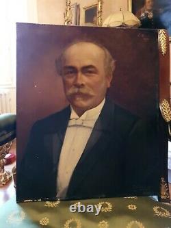 Ancien portrait d'homme fin XIX ème s, huile sur toile signée