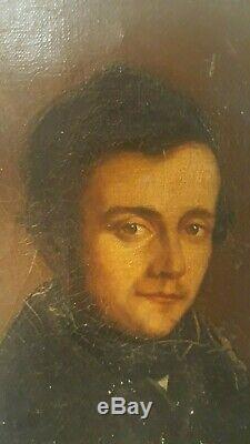 Ancien portrait d'homme tableau peinture huile sur toile bourgeois XIXe 19e