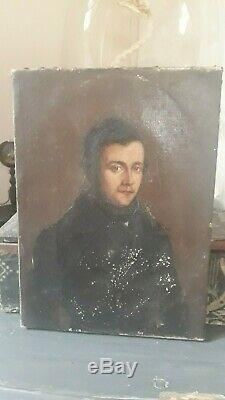 Ancien portrait d'homme tableau peinture huile sur toile bourgeois XIXe 19e