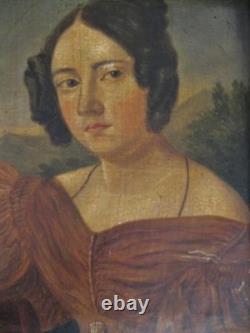 Ancien portrait de femme 1835 Empire Boilly huile sur toile wall painting