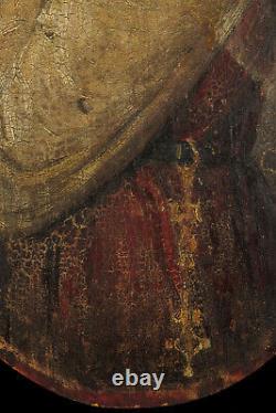 Ancien portrait de femme, peinture à l'huile sur panneau c. 1900 / Art populaire