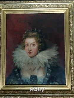 Ancien portrait femme à la collerette huile sur toile XIX