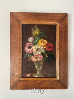 Ancien tableau BOUQUET DE FLEURS Huile sur carton Signé daté Ch. Vincardes 1886