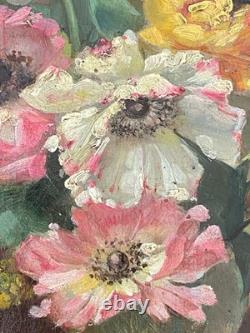 Ancien tableau BOUQUET DE FLEURS Huile sur carton Signé daté Ch. Vincardes 1886