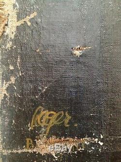 Ancien tableau Expressionniste Le Rempailleur de chaise Huile sur toile signée