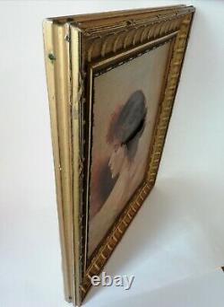 Ancien tableau Huile sur Toile portrait Jeune Femme signé M. THOMAS à restaurer