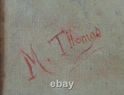 Ancien tableau Huile sur Toile portrait Jeune Femme signé M. THOMAS à restaurer
