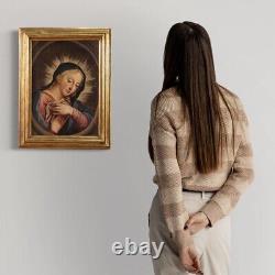 Ancien tableau Madone peinture religieuse huile sur toile art 18ème siècle