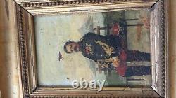 Ancien tableau PORTRAIT DE CAPITAINE INFANTERIE 102 ème régiment sur bois 1884