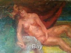 Ancien tableau Paul DANGMANN (1899-1947) Scèhe Erotique Huile sur panneau Signée