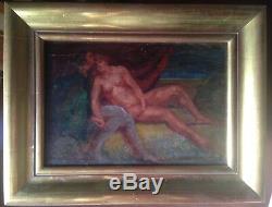 Ancien tableau Paul DANGMANN (1899-1947) Scèhe Erotique Huile sur panneau Signée
