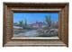 Ancien Tableau Paysage Village M&eacute;ridional, Huile Sur Panneau 19&egrave;me Cadre Dor&eacute;