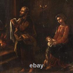 Ancien tableau Sainte Famille religieux huile sur panneau peinture 17ème siècle
