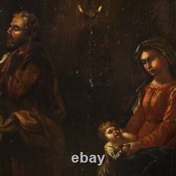Ancien tableau Sainte Famille religieux huile sur panneau peinture 17ème siècle